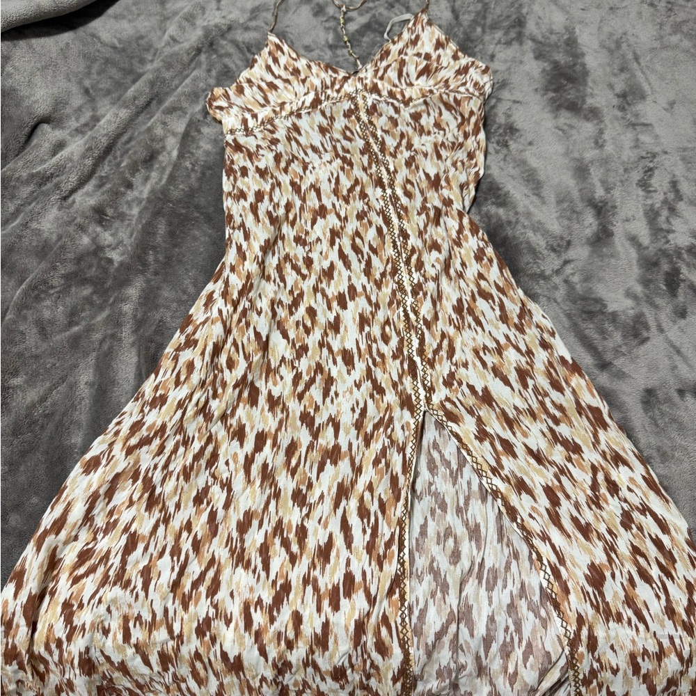 Aerie Asymmetrical Brown and Cream Dress